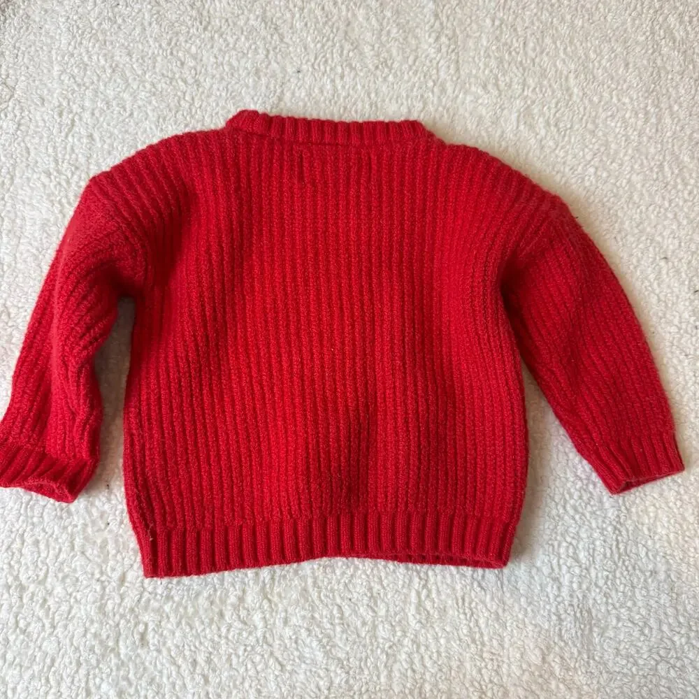 Old Navy 6-12 Months Merry Christmas Sweater Red White Embroider Baby Girl Boy